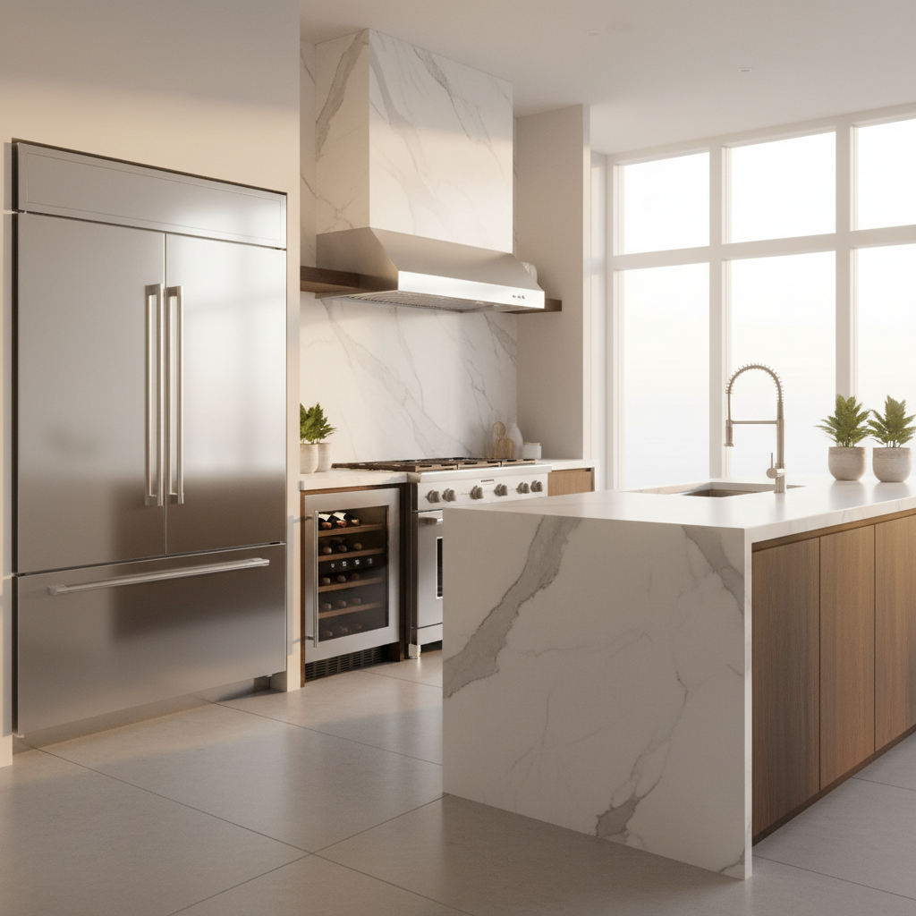 Luxury modern kitchen with stainless steel appliances